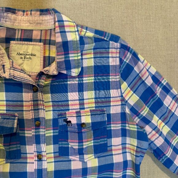 Abercrombie & Fitch Plaid Button Down Y2K Preppy Shirt Multicolor Women’s Medium - Picture 6 of 6